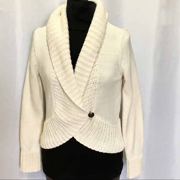 Chaps Sweaters - Chaps Sweater Cream Shawl Collar Peplum Medium